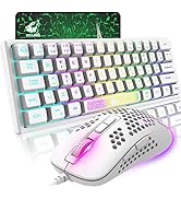 60% Gaming Keyboard and Mouse,Rainbow LED Backlit Gaming Keyboard with Wired Mini Portable Ergono...