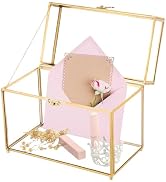 MAOPINER Vintage Gold Glass Jewelry Box, 10 x 5.7 x 7.8 inch Decorative Glass Display Organizer w...