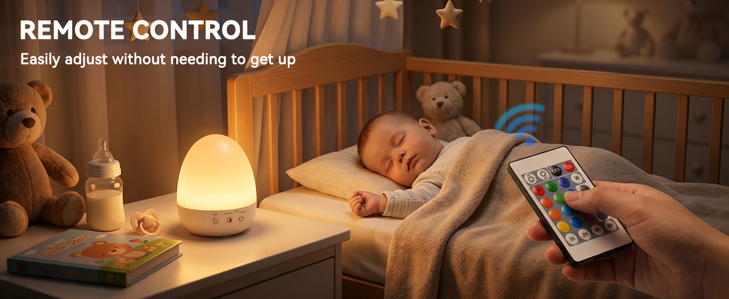 Remote control baby night light, convenient adjust light without getting up while baby sleeping