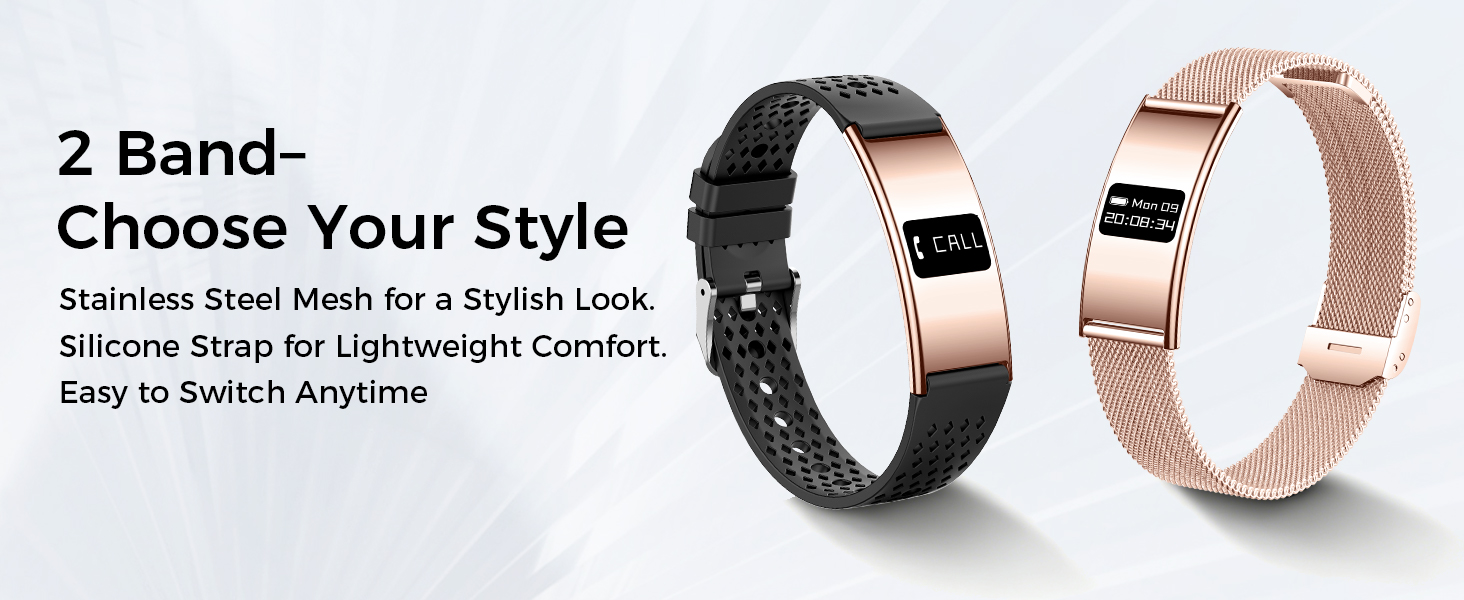 Smartwatch with stainless steel mesh and silicone strap