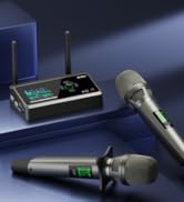 BASN Rechargeable UHF Wireless Dual Microphone System, Durable Mic and Mini Receiver with EQ/Reve...
