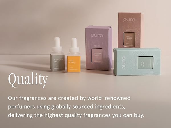 Pura Fragrances on a tabletop 