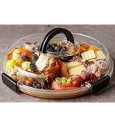 Round Charcuterie Board with Clear Lid, Travel Picnic Portable Cheese Board Charcuterie Boxes, Me...