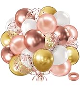Rose Gold Confetti White Balloons Set, Include 50pcs Rose Metallic Balloons and White Rose Gold C...