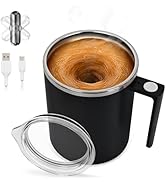 Self Stirring Coffee Mug with Magnetic Mixing, 304 Stainless Steel, Transparent Resin Lid, Automa...