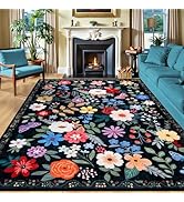 8x10 Area Rugs for Living Room: Washable Rug Vintage Large Soft Boho Floral Non-Slip Carpet Indoo...