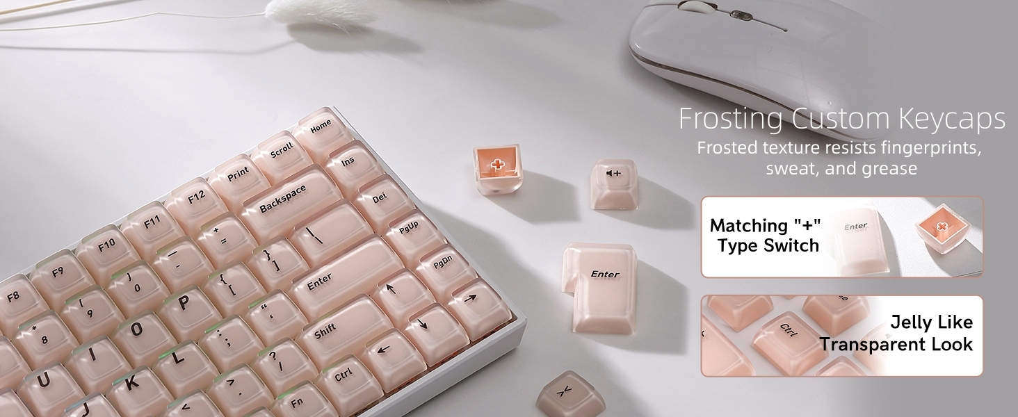Womier pbt Jelly Keycaps Frosted, Foundation Shine Through Keycaps for Mechanical Keyboards