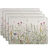 Rustic Wildflower Floral Placemats Set of 4 Spring Summer Vintage Flowers Plants Herbs Linen Tabl...