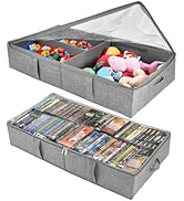 2-Pack Under Bed Toy Storage Boxes,Grey Toy Organizer with Clear PVC Lid,Foldable Under Couch Sto...