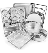 E-far 12-Piece Stainless Steel Bakeware Sets, Metal Baking Pan Set Include Round Cake Pans, Squar...