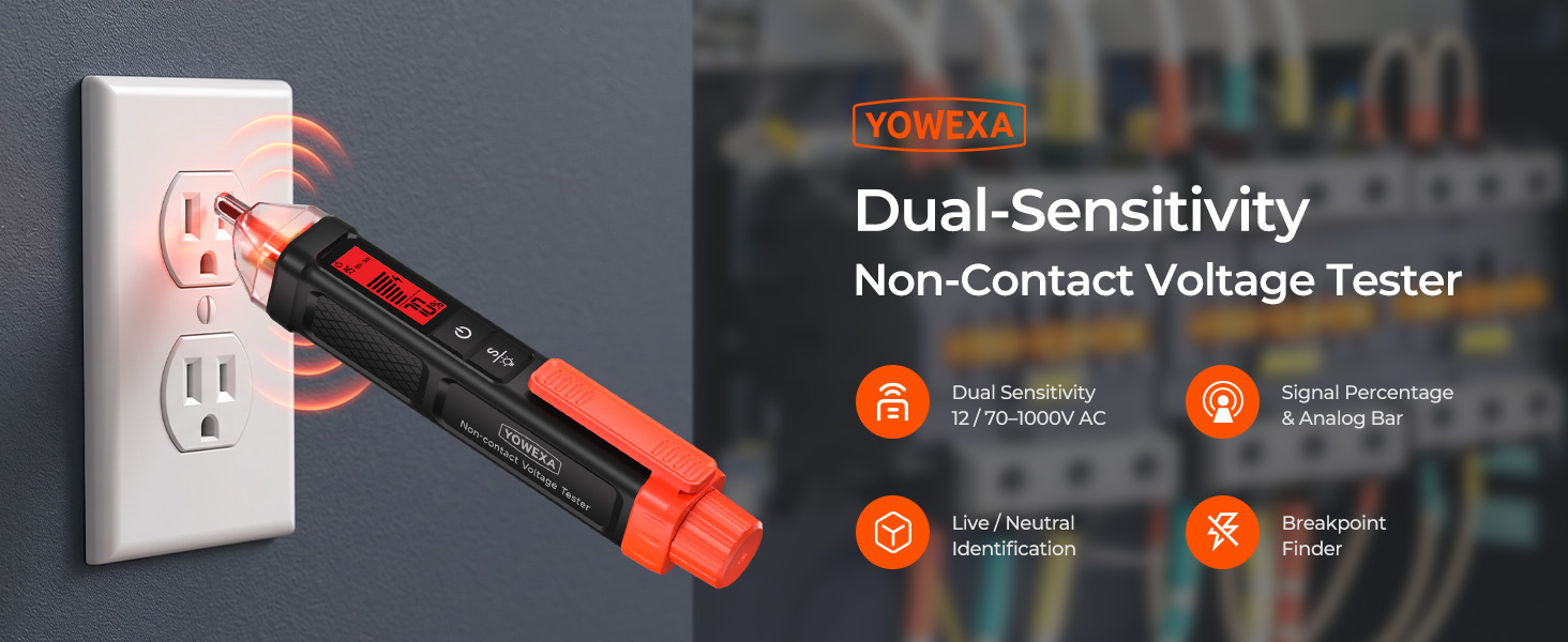 YOWEXA CC3230 non-contact AC voltage tester with dual sensitivity and signal feedback