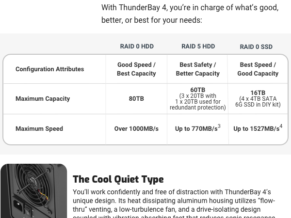 ThunderBay 4 Thunderbolt 3 RAID 2 4 5 10 SOFTRAID EXTERNAL STORAGE SOLUTION SSD HDD 2.5” 3.5”
