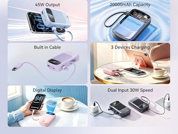 Massive 20000mAh capacity provides 3-4 full charges for most smartphones