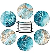 Dooke Coasters for Drinks, Round Absorbent Ceramic Stone Coasters Set of 6 with Cork Base,Funny C...