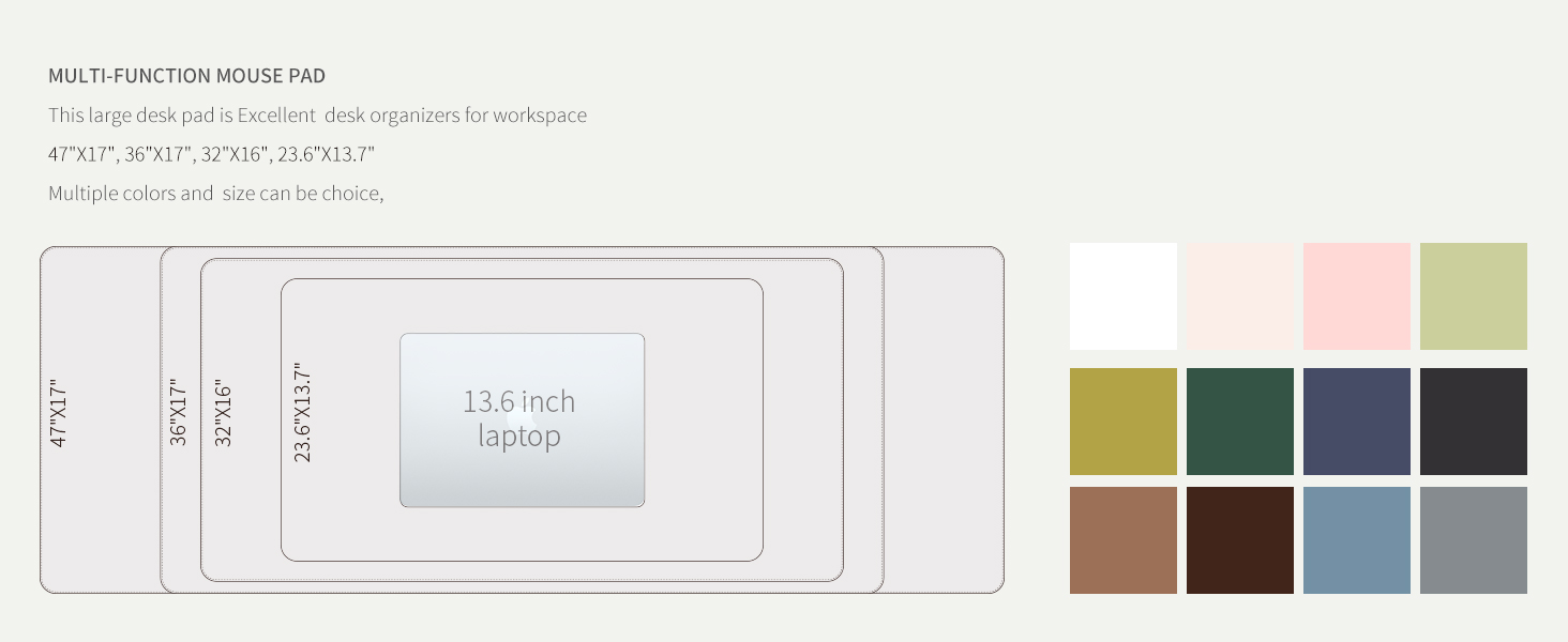 Multi-function mouse pad, 47"X17", 36"X17", 32"X16", 23.6"X13.7” mouse pad