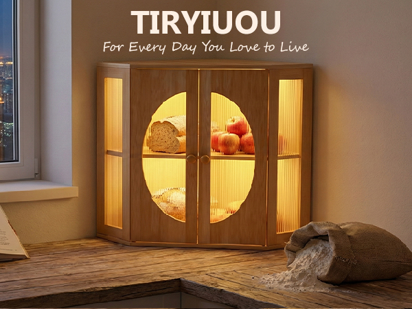 TIRYIUOU Corner Bread Box for Kitchen Countertop Bamboo Storage Container for Homemade Bread