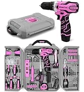 KingTool Home Tool Kit Set - 219 Pieces Pink Tool Kit with 12V Max Power Cordless Drill, Tool Kit...