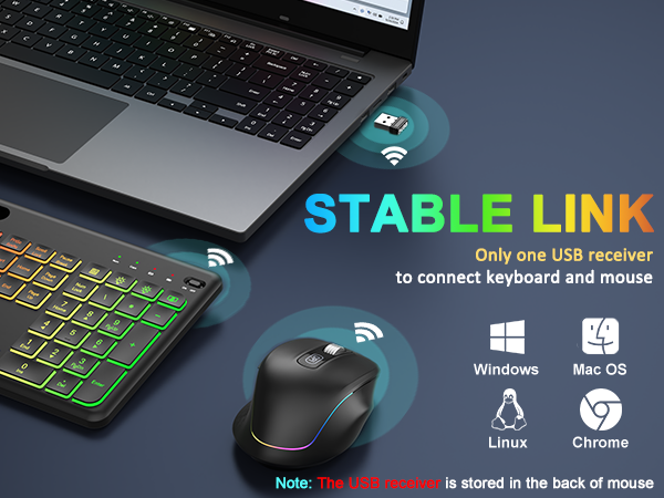 Wireless Keyboard and Mouse Combo -10 Colored Backlits, Phone Holder | Rechargeable