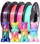 RAMBERY 4-Pack Silk Matte Rainbow PLA Filament 1.75mm, Multicolor Fast Color Change 3D Printer Fi...