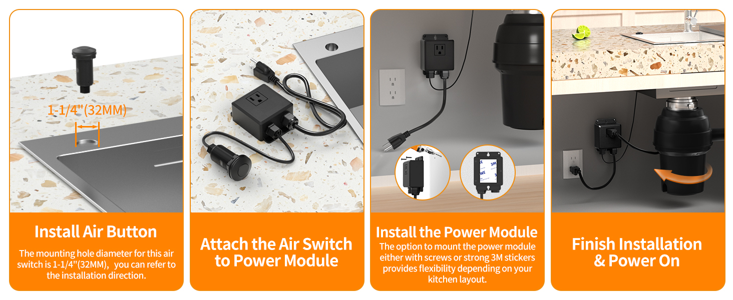Garbage Disposal Air Switch Kit Waterproof Garbage Disposal Button Kit