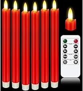 KSWING Upgraded Real Wax LED Flameless Red Taper Candles with Remote, 6 PCS Candlesticks Battery ...