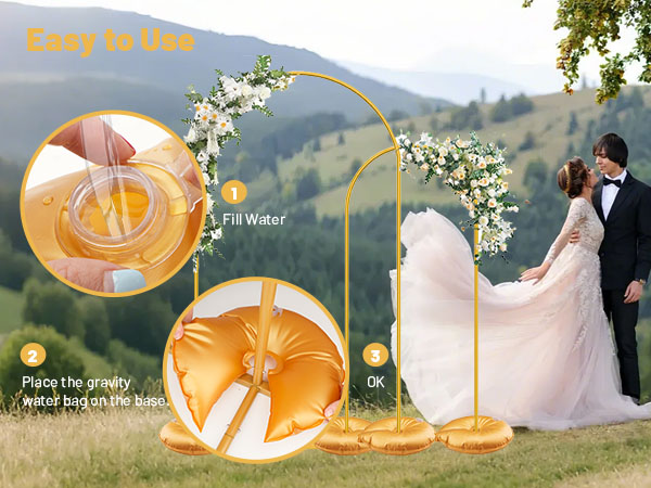 The water fillable bases elevate wedding arches, birthday backdrops, and festival decor.