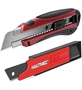HAUTMEC 25mm Pro Heavy Duty Utility Knife Box Cutter with Extra 10PCS Rust Proof SK2H Black Sharp...