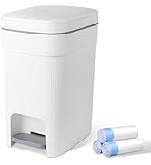 JiatuA Small Bathroom Trash Can with Lid Soft Close, 4 Gallon Step Garbage Can Slim Trash Bin Was...