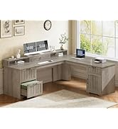 SEDETA 63" L Shaped Desk with Drawers, Farmhouse Corner Computer Desk, Wood Office Desk with File...