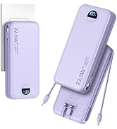20000mAh Ultra-Portable-Charger-Power-Bank with Built in Cables&amp;AC Wall Plug,PD20W USB-C Fast Cha...