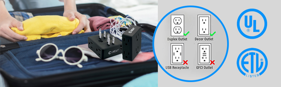 packable luggage hotel flying accessories electric electrical ac plug voltage 110V multi outlet plug