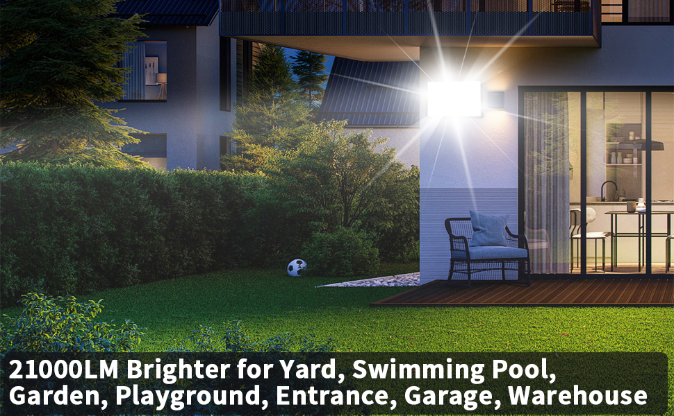 21000LM Brighter for Yard, Swimming Pool, Garden, Playground, Entrance, Garage, Warehouse