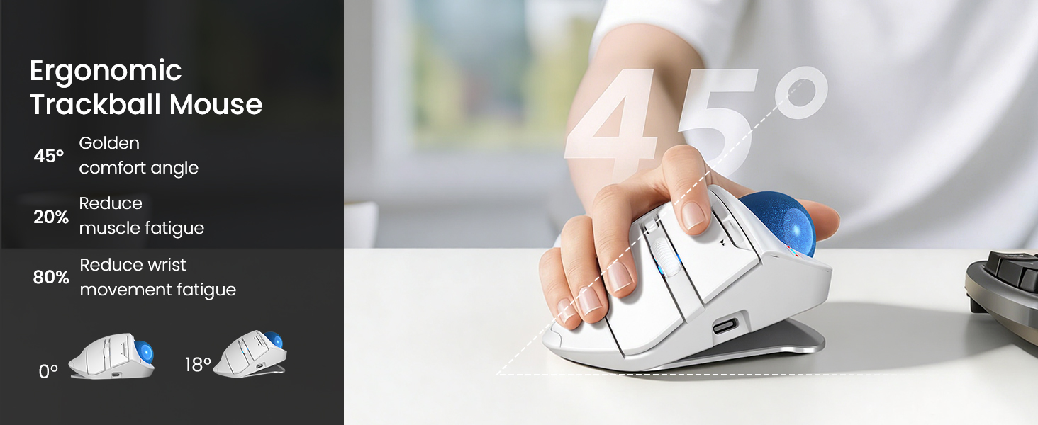 Wireless Trackball Mouse, Ergonomic Bluetooth Rechargeable Computer Mouse