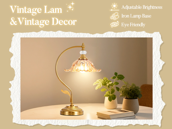 Vintage Floral Glass Table Lamp