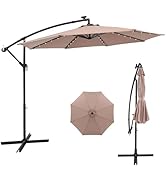 Toolsempire 10 ft Offset Umbrella, Cantilever Patio Umbrella with 40 LED Solar Lights