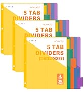 HOUYEE Plastic 5-Tab Binder Dividers with Pockets-3 Set, 15PCS Multicolor Binder Pocket Dividers ...