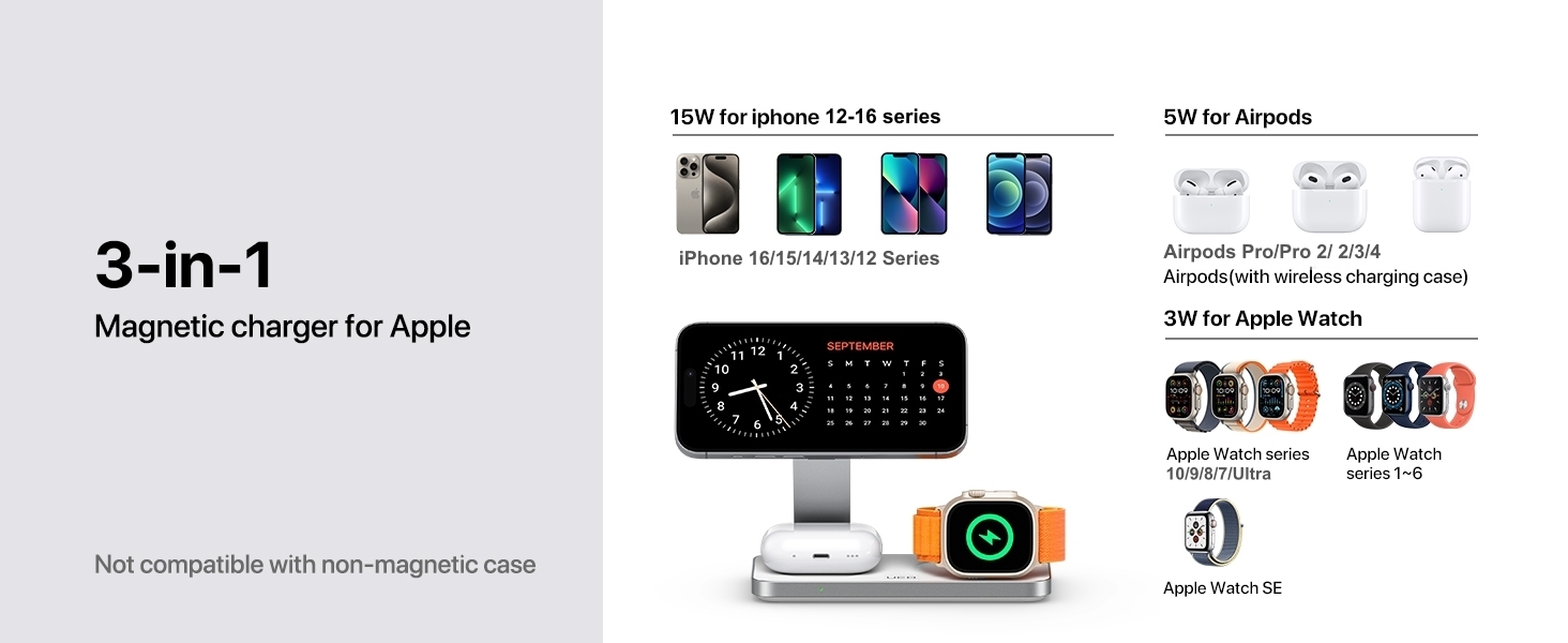 Foldable 3 in 1 Magnetic wireless charger