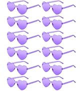 AGGKKY 12 Pairs Heart Shaped Sunglasses for Women Girl Colorful Rainbow Sunglasses Rimless Fun Tr...