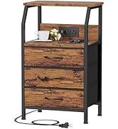Furnulem Night Stand with Charging Station, 28.3 Inch Tall Bedside Table with Wood Shelf, End Tab...