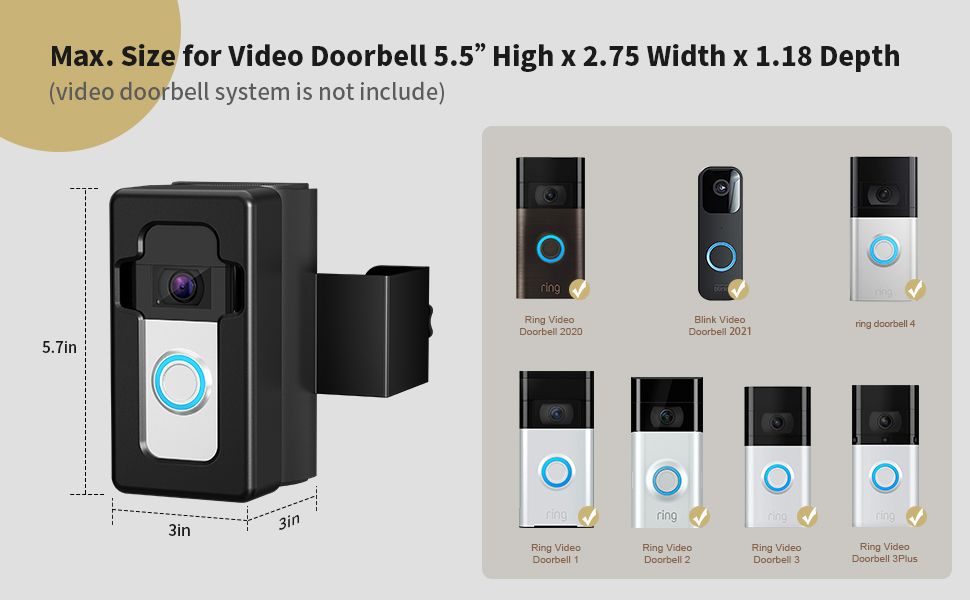 The doorbell size must be less than 5.1&amp;#39;&amp;#39; High x 2.8&amp;#39;&amp;#39; Wide x 1.3 Depth