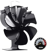 VODA 6 Blades Wood Stove Fan Heat Powered Fans with Thermometer Thermal Fan Non Electric Fireplac...