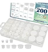 Tugermoola 200PCS 8 Sizes Plastic Hole Plugs for Round Holes White Hole Plug Round Drill Door Scr...