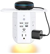 Wall Outlet Extender with Shelf and Night Light,Surge Protector,USB Wall Charger with 5 USB Outle...