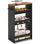 TEAMIX 4 Tier Slim Storage Cart with Handle, Slide Out Storage Rolling Utility Cart Mobile Shelvi...