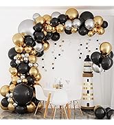 RUBFAC 137pcs Black Gold and Silver Balloon Garland Arch Kit, Metallic Gold Chrome Silver Balloon...