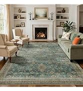 Latte&amp;Fog 8x10 Area Rugs for Living Room, Large Vintage Green Washable Rug, Floral Boho Non Slip ...
