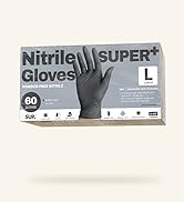 SUPER+ Black Nitrile Gloves HEAVY DUTY 6 Mil Disposable Chemical Resistant Powder &amp; Latex Free Me...