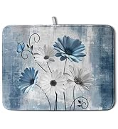 Dish Drying Mat for Kitchen Counter 18x24 Inch Blue Grey Daisy Drying Pads Rustic Vintage Floral ...