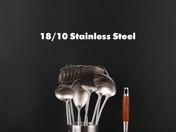 18/10 Stainless Steel Kitchen Utensils Set with Wood Handle