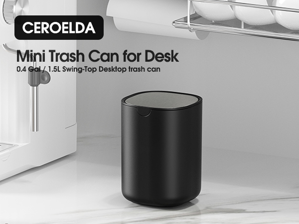 Mini Trash Can for Desk 0.4 Gal / 1.5L Swing-Top Desktop trash can